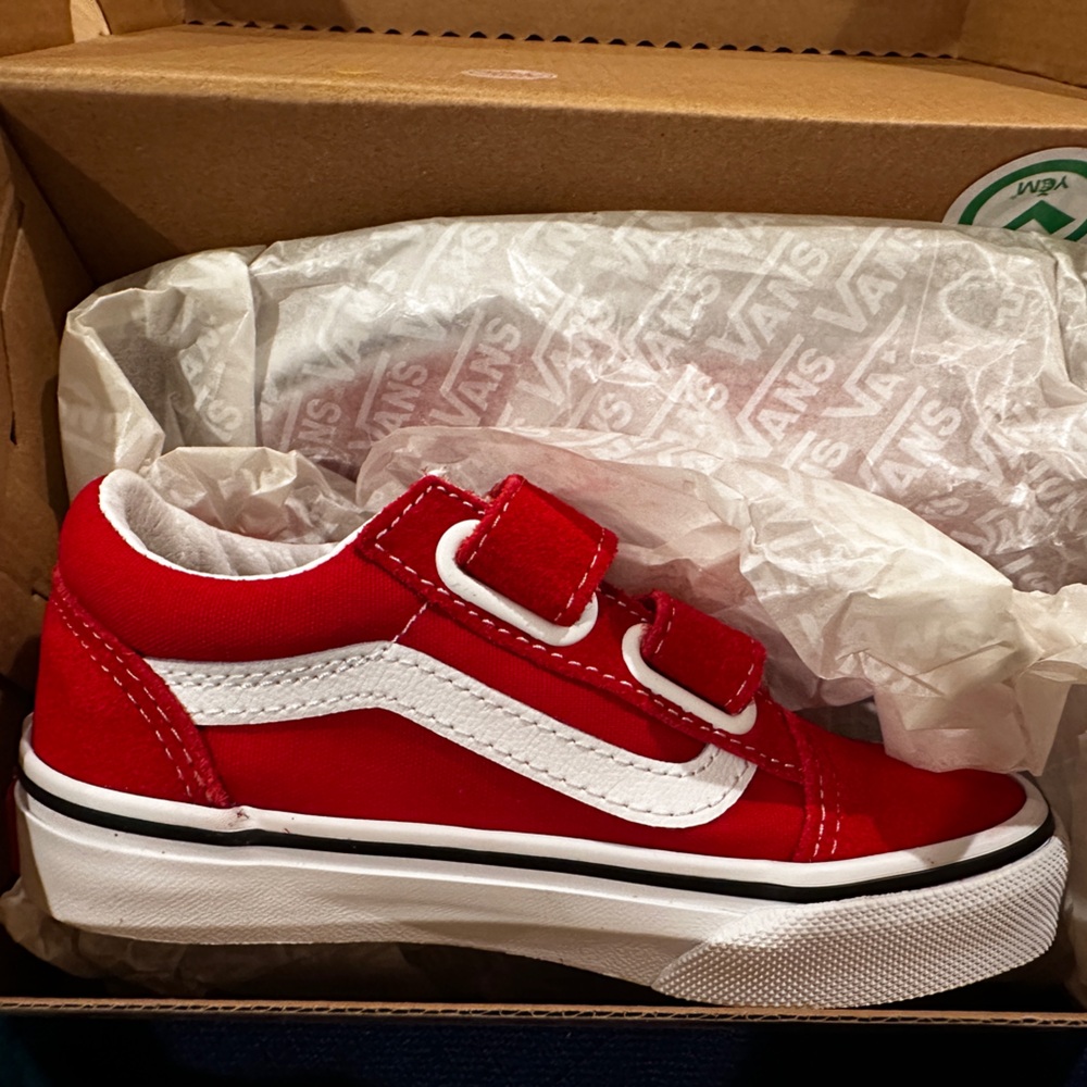 Vans Kids Red and White Velcro Sneakers